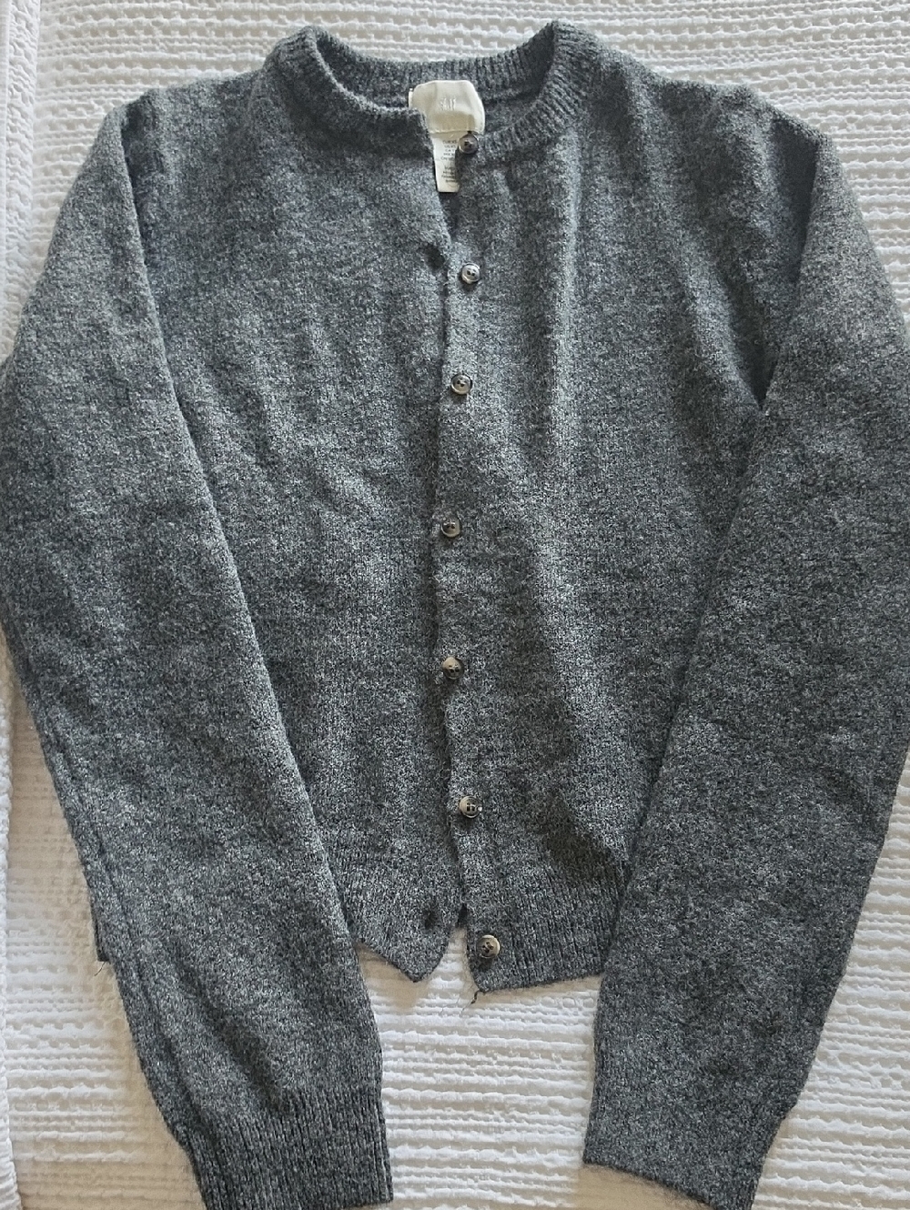 Women's Gray Button-Up Crewneck Sweater